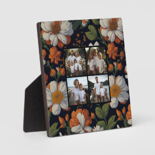 Vintage Orange weiße elegante Retro-Blumen Foto Fotoplatte