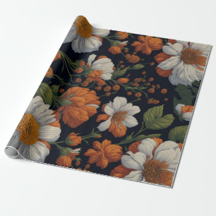 Vintage Orange weiße elegante Retro-Blumen Geschenkpapier