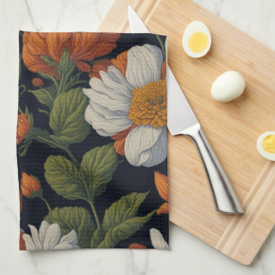 Vintage Orange weiße elegante Retro-Blumen Geschirrtuch