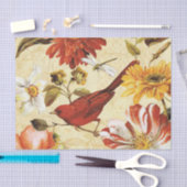 Vintage orange weiße rote Vogelmit blumenlibelle Seidenpapier (Handwerk)