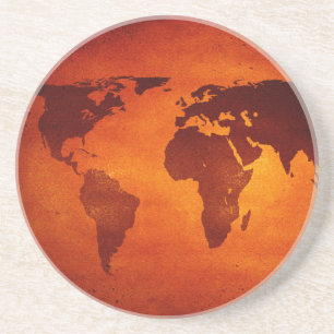 Vintage orange Weltkarte Getränkeuntersetzer