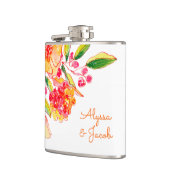 Vintage Orangefarbene Blume Personalisiert Flachmann (Links)