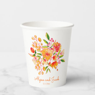 Vintage Orangefarbene Blume Personalisiert Pappbecher