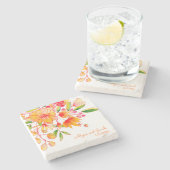 Vintage Orangefarbene Blume Personalisiert Steinuntersetzer (Seitenansicht)