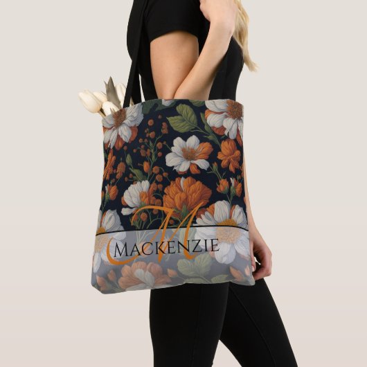 Vintage Orangefarbene, elegante Blume Tasche (Von Nahem)