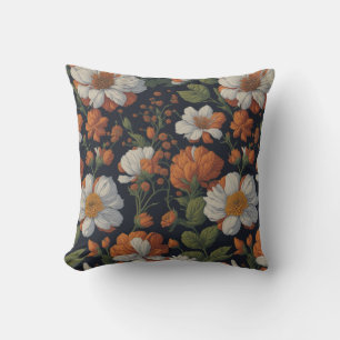 Vintage Orangefarbene, elegante Retro-Blume Kissen