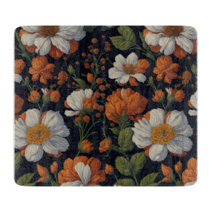 Vintage Orangefarbene, elegante Retro-Blume Schneidebrett