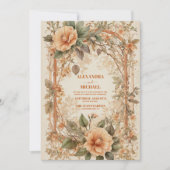 Vintage Orangefarbene Jugendstil-Hochzeit Einladung (Vorderseite)