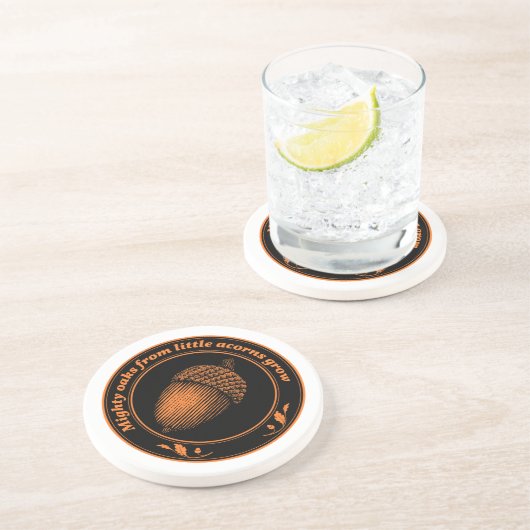 Vintage Orangefarbene Pflanze Eichenholz Getränkeuntersetzer (Seite)