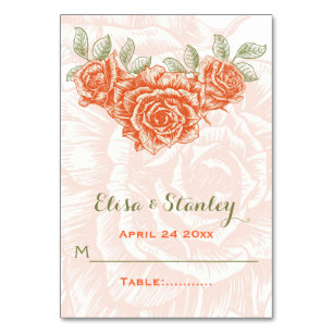 Vintage orangefarbene Rose Hochzeitskarte Tischnummer