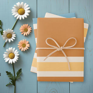 Vintage orangefarbene und blauorange Retrostreifen Geschenkpapier Set