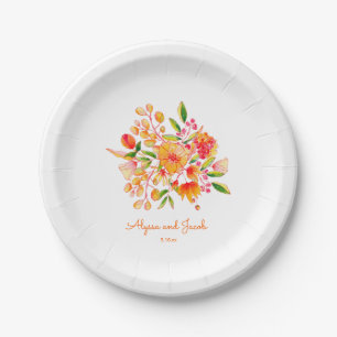 Vintage-Orangen-Aquarell-Blumen Hochzeitsdekoratio Pappteller