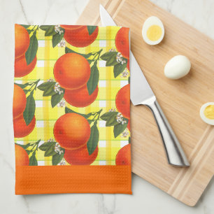 Vintage Orangen Gelbes Karomuster Orange Umrandung Geschirrtuch