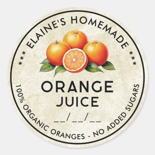 Vintage Orangensaftzutaten Runder Aufkleber (Vorderseite)