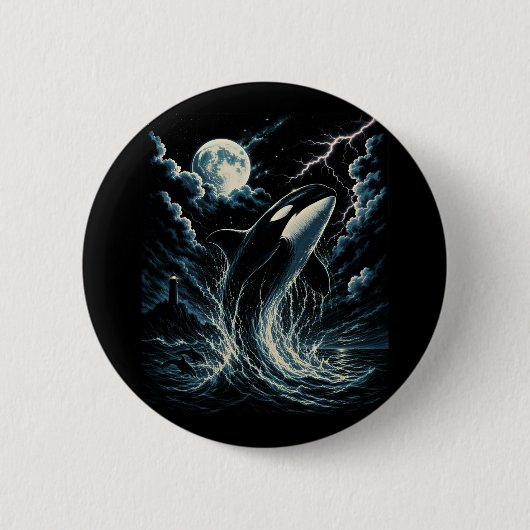 Vintage Orca Mitternachtsmond 90er Mörderwal Button (Vorderseite)