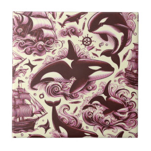 Vintage Orca Nahtloses Nautisches Design Fliese