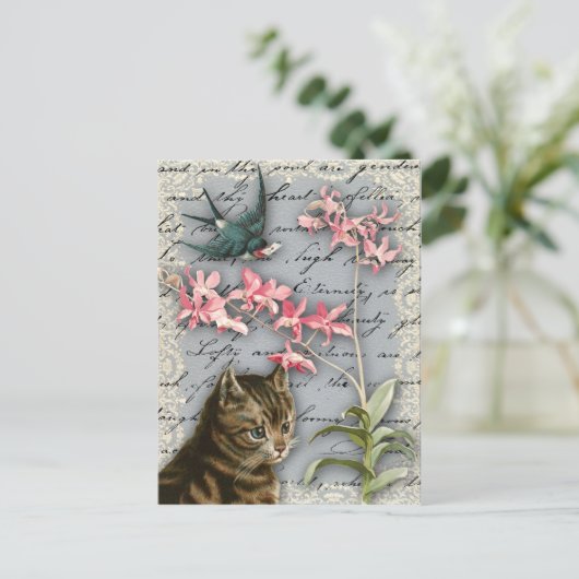 Vintage Orchid Collage Postkarte (Stehend Vorderseite)