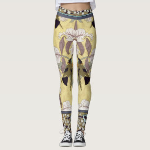 Vintage-Orchideen-Art-Nouveau-Muster Kolibri Leggings