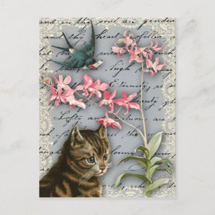 Vintage-Orchideen-Collage-Postkarte Postkarte