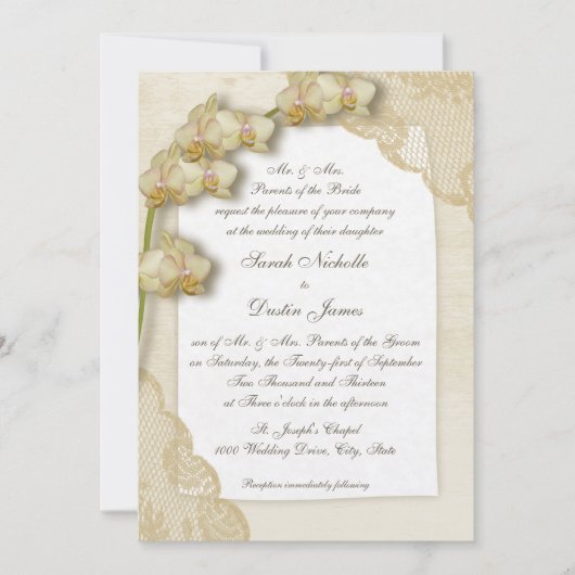 Vintage Orchideen und Hochzeit Einladung (Vorderseite)