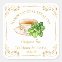 Vintage Oregano Tea Square Label Quadratischer Aufkleber