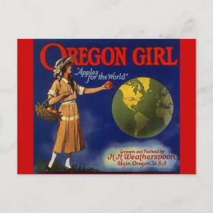 Vintage Oregon Girl Äpfel Obstkiste Postkarten