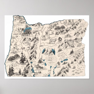 Vintage Oregon Shaped Picture Map Antique Chart Poster