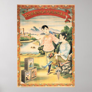 Vintage ORIENTAL CHINESISCHE Farbtönwerbung Poster