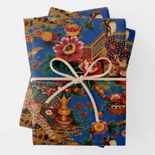 Vintage-Oriental-Chinoiserie-Geschenkpapierbogen Geschenkpapier Set