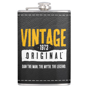 Vintage Original Schwarzes Leder Geburtsjahr Flachmann