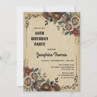 Vintage Ornament Floral Birthday Einladung