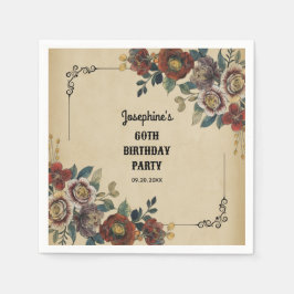 Vintage Ornament Floral Birthday Serviette
