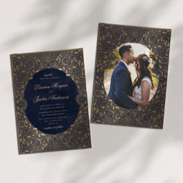 Vintage Ornament Gold Foto Hochzeit Einladung