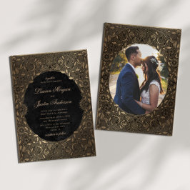 Vintage Ornament Gold Foto Hochzeit Einladung
