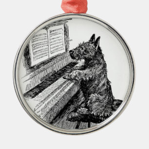 Vintage-Ornament "Hündchen spielt Klavier" Silbernes Ornament