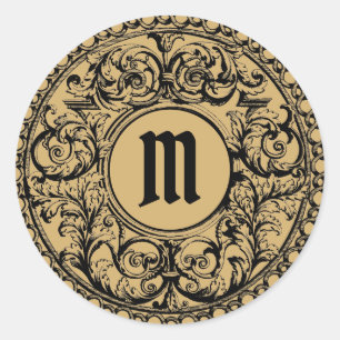 Vintage-Ornament-Vorlage für Monogramme Runder Aufkleber