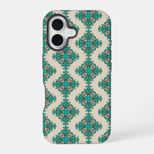 Vintage-Ornamentales-Art-Nouveau-Fliesenmuster Grü iPhone 16 Hülle