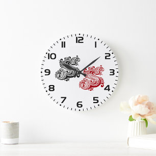 Vintage-Ornamentales Monogramm Buchstabe S Große Wanduhr
