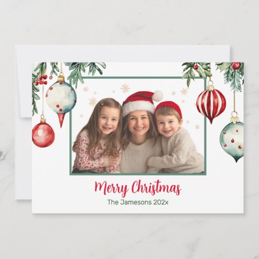 Vintage Ornamente Foto Weihnachtskarte Feiertagskarte (Vorderseite)