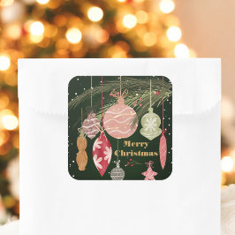 Vintage Ornamente Frohe Weihnachtsbilder Quadratischer Aufkleber
