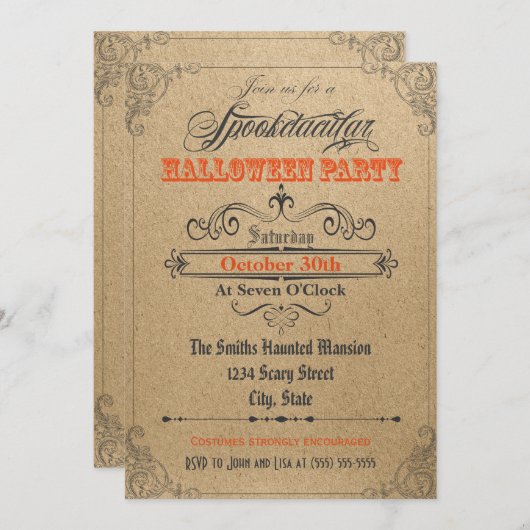 Vintage Ornamente Halloween Einladung (Vorne/Hinten)