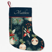 Vintage Ornamente und Pinien Kleiner Weihnachtsstrumpf (Vorderseite)