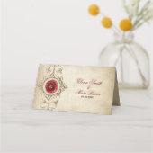 Vintage Ornamente und Rote Rose Platzkarte (Rückseite)