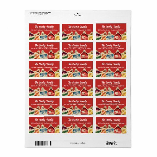 Vintage Ornamente Weihnachtskarte Adressetiketten (Vorne)