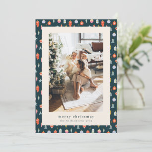 Vintage-Ornamenten-Muster Familien-Weihnachtsfoto Feiertagskarte