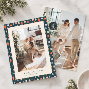 Vintage-Ornamenten-Muster Familien-Weihnachtsfoto Feiertagskarte