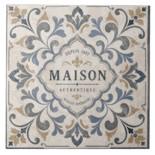 Vintage-Ornamentfliesen-Design mit Typografie Fliese
