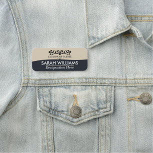 Vintage-Ornamentik-Tan-Blau-Geschäftsnamensschild Namensschild