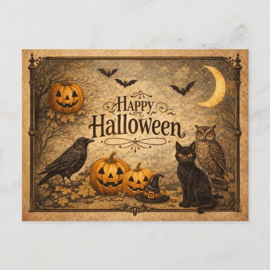 Vintage Ornate Halloween Feiertagspostkarte (Vorderseite)