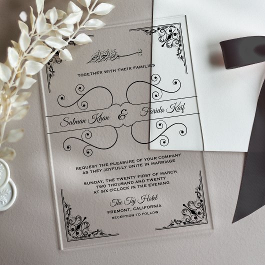Vintage Ornate Islamic Muslim Wedding Acryleinladungen